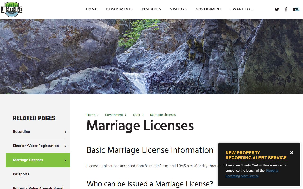 Josephine County Clerk office marriage records and license services in Grants Pass