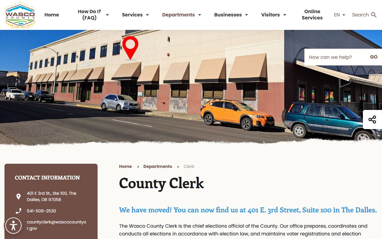 Wasco County Clerk office in The Dalles for marriage records