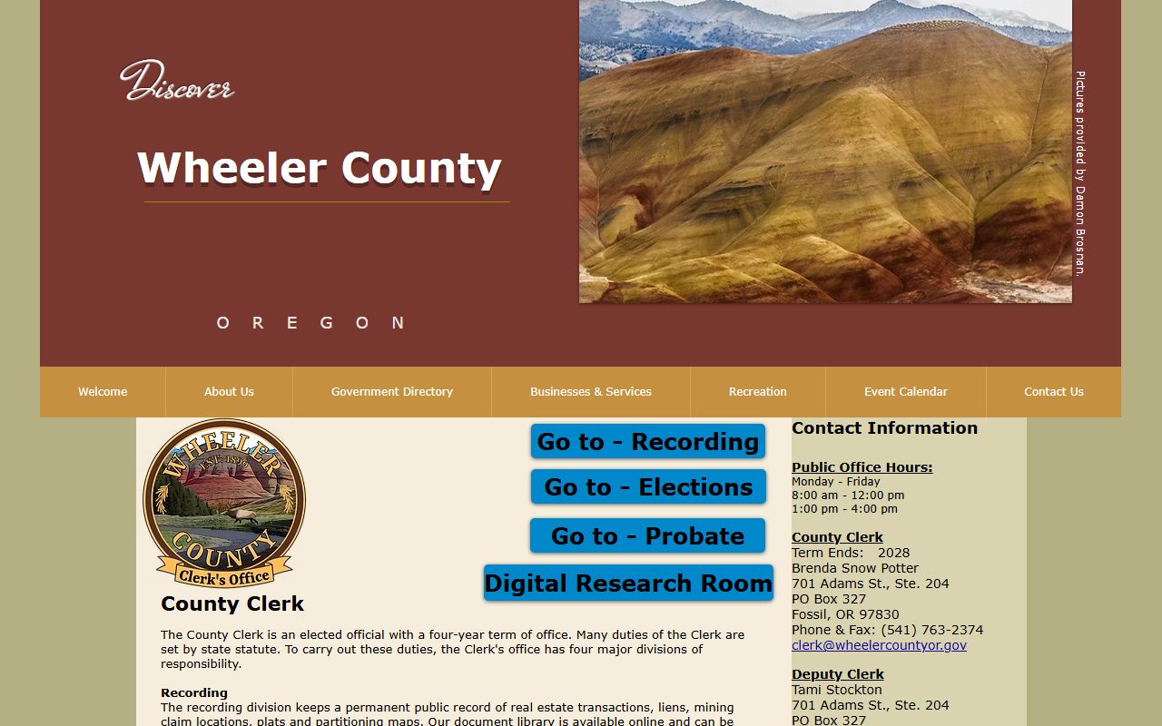 Wheeler County Clerk office in Fossil Oregon for marriage records