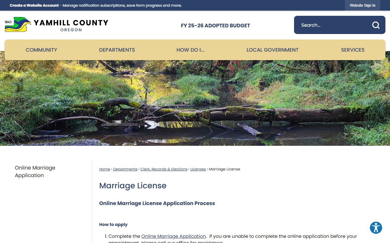 Yamhill County Clerk office in McMinnville for marriage records