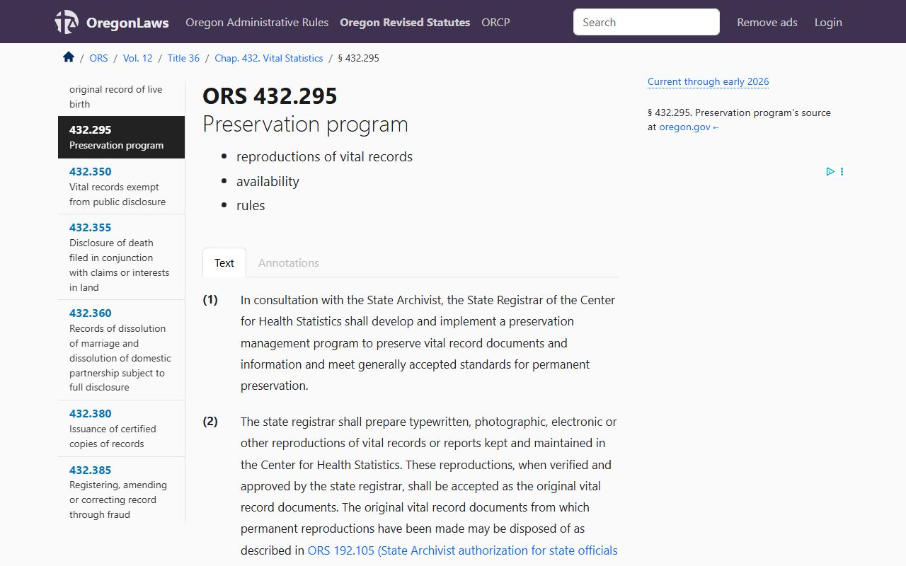 ORS 432.295 Oregon marriage records confidentiality statute